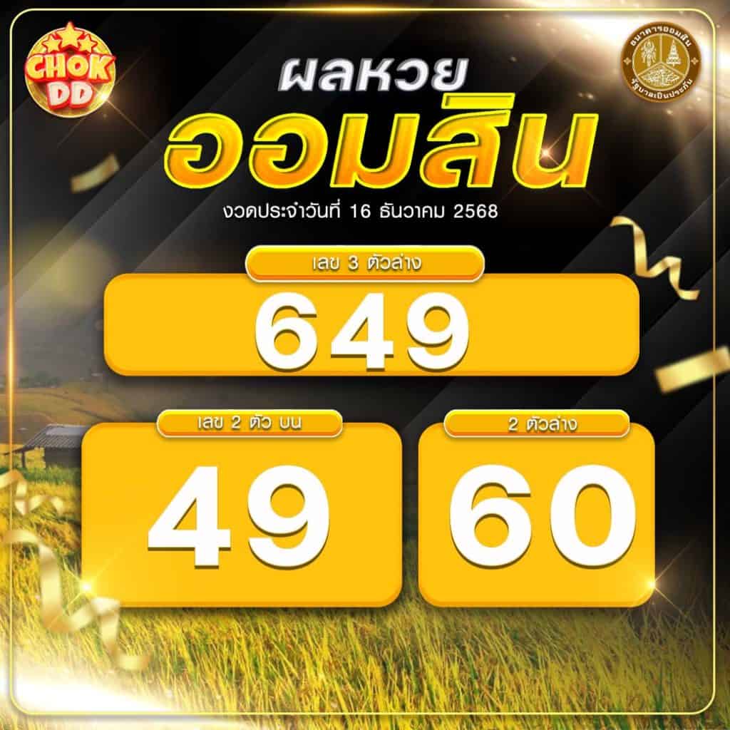 ผลหวยออมสิน 16/12/2568